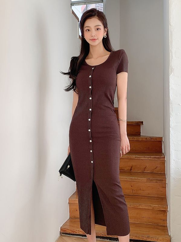 Korean Style Open Fork Slim Knitting Dress