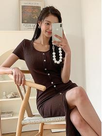 Korean Style Open Fork Slim Knitting Dress 