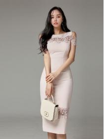 On Sale Gauze Matching Lace Slim Dress 