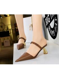 Outlet Vintage style  European fashion thick-heeled high-heeled slippers 