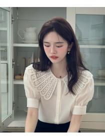Vintage Sweet Lace Collar Single Breasted Short Sleeve Shirt