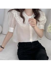 Vintage Sweet Lace Collar Single Breasted Short Sleeve Shirt
