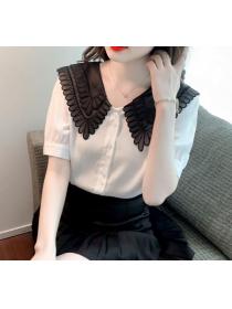  On Sale Embroidered Contrast Doll Collar Shirt