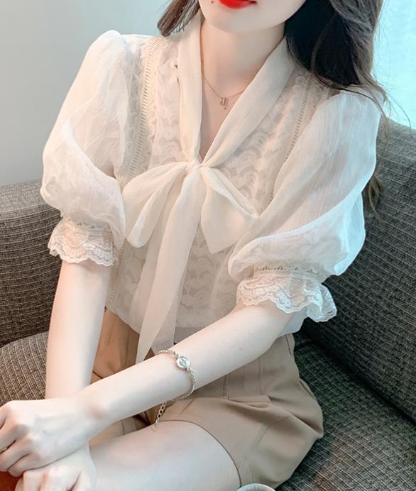 Doll Collars Chiffon Pure Color Blouse