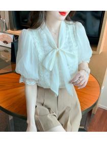 Doll Collars Chiffon Pure Color Blouse 