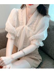Doll Collars Chiffon Pure Color Blouse 