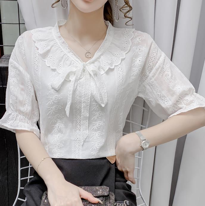 For Sale Bowknot Matching Lace Fashion Blouse