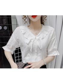 For Sale Bowknot Matching Lace Fashion Blouse 
