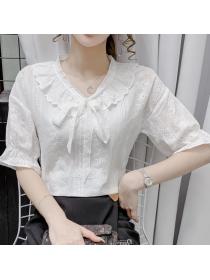 For Sale Bowknot Matching Lace Fashion Blouse 