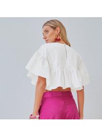 Outlet New style casual white short-sleeved shirt ruffles Top