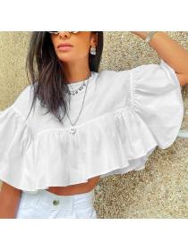 Outlet New style casual white short-sleeved shirt ruffles Top