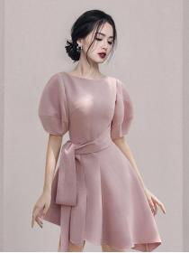 On Sale Pure Color Show Waist Irrgular Dress