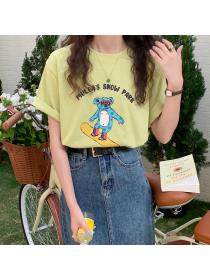 Outlet Summer new Korean style loose short-sleeved Cartoon print T-shirt 