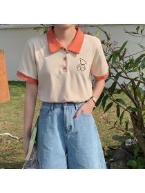 Outlet Polo collar short-sleeved T-shirt women's summer high-waisted top
