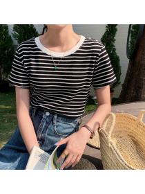 Outlet Summer fashion Korean style slim fit matching Stripe cotton top
