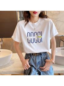Outlet Summer new loose cotton T-shirt etter embroidery t-shirt