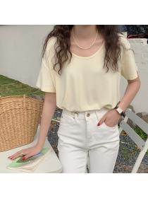 Outlet Summer new Plain V-neck ice silk loose bottoming shirt top