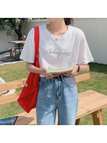 Outlet New style Embroidered Letters Cotton Loose short-sleeved T-Shirt