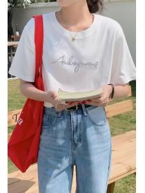 Outlet New style Embroidered Letters Cotton Loose short-sleeved T-Shirt 