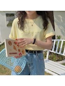 Outlet New style Embroidered Letters Cotton Loose short-sleeved T-Shirt 