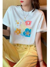 Outlet Summer new Floreal loose fashion cotton top