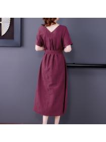 【M-4XL】Summer new slim short-sleeved slim-fit round neck loose short-sleeved dress