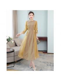 【M-4XL】Chinese style cheongsam women'sVintage style stand collar embroidered slim dress