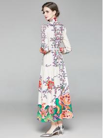 European Style Stand   Collars Show Waist Maxi Dress 