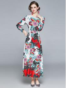On Sale Show Waist Printing Maxi Dress
