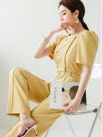 Korean  Style  lantern sleeve slim top fashion waist short skirt suit
