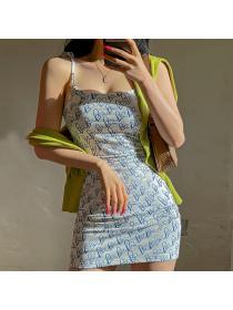 【Ready stock】Outlet hot style Spring new love print slim sling hip-full dress