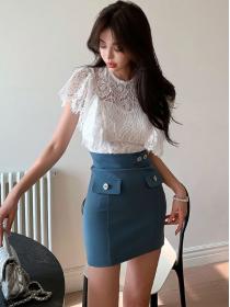 Korean Style  temperament slim lace top fashion sexy hip skirt suit