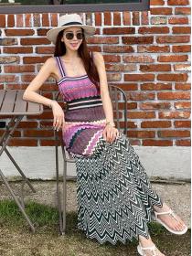 Korean  Style  temperament suspender   knitted color matching  dress