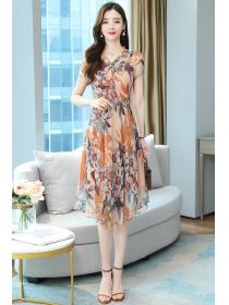 【M-5XL】New style summer Elegant mother floral chiffon dress