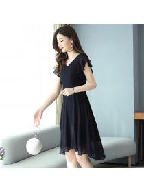 【M-3XL】New style irregular thin Noble chiffon Short-sleeved dress