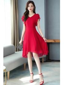 【M-3XL】New style irregular thin Noble chiffon Short-sleeved dress