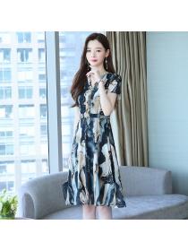 【M-3XL】Middle-aged mother summer dress fashion short-sleeved dress