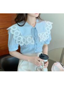 Korean Style  Doll  Collars Lace Matching Fashion Blouse