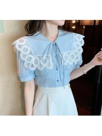 Korean Style  Doll  Collars Lace Matching Fashion Blouse