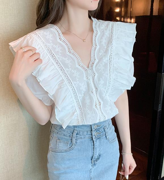 On Sale Ruffles   Hollow Out Fashion Sweet Blouse