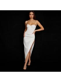 Outlet hot style pleated slit long dress European fashion party dress sexy dress