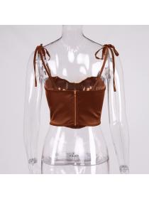Outlet hot style Satin backless fishbone pleated Sling top for women