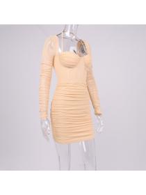 Outlet hot style Sexy mesh see-through fishbone pleated backless d ress summer Bodycon dress 