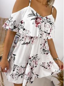Outlet Summer Floral print V-Neck Off-Shoulder Sling Dress