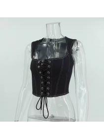 Outlet Hot style Summer new Square-neck Corset denim straps sexy top