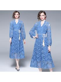 Outlet Crochet hollow lace temperament slim dress (with strap and belt)
