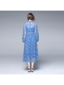 Outlet Crochet hollow lace temperament slim dress (with strap and belt)