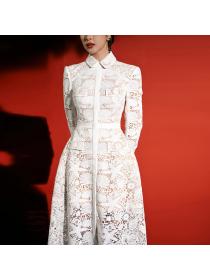 Autumn and winter new temperament high-waist lace Elegant Embroideried Dress