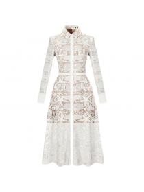 Autumn and winter new temperament high-waist lace Elegant Embroideried Dress