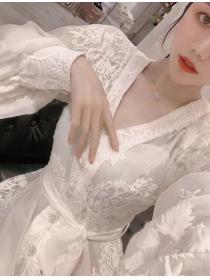 Autumn white dress temperament high-end embroidery lady Maxi dress
